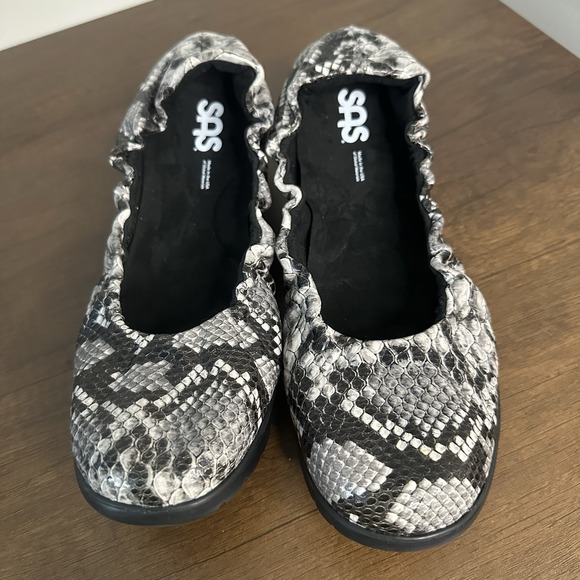 SAS Womens Radiant Ballet Flats 11.5 N Snakeskin Black Gray Comfort Shoes USA - Picture 4 of 8